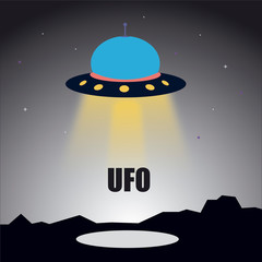Spaceship UFO ray of light in the night sky illustration