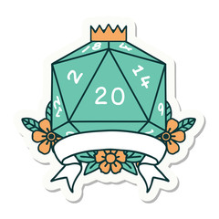 natural 20 critical hit D20 dice roll sticker