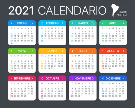 2021 Calendar - vector illustration - Spanish South Latin American Version