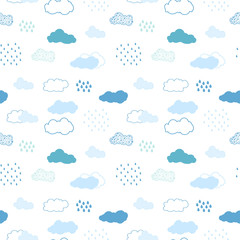 Hand-drawn vector clouds isolated seamless pattern