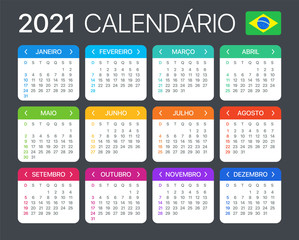 2021 Calendar - vector template graphic illustration - Brazilian version