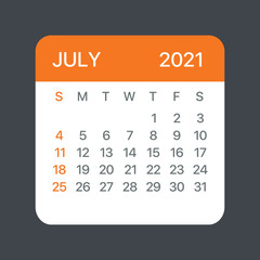 July 2021 Calendar Leaf - Vector template graphic Illustration © Porcupen
