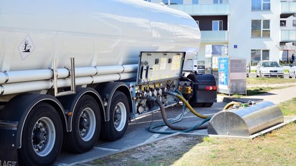 Fuel Tanker Truck at the Gas Station. Refuelling a gas-station.