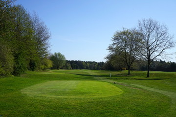 Leere Bahn auf einem Golfplatz an einem sonnigen Tag im Frühjahr 