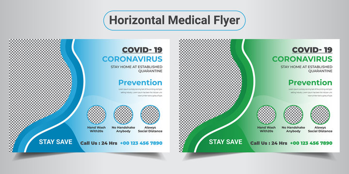 COVID-19 Coronavirus Campaign Flyer Health Horizontal Green And Blue With Nice Background