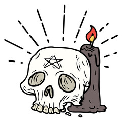 traditional tattoo style spooky skull and candle