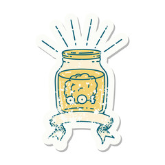 grunge sticker of tattoo style brain in jar