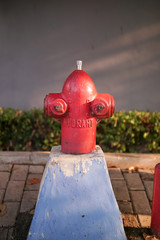 Fototapeta na wymiar red fire hydrant on the side of the road