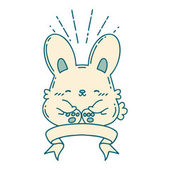 banner with tattoo style happy rabbit