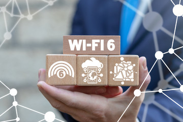 WI-FI 6 Communication Connection Data Multiple Access Concept. Wireless Fidelity Sixth Generation...