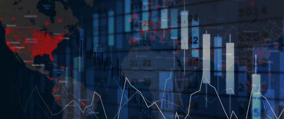 PANDEMIC STATISTIC. CORONA VIRUS ON DIAGRAM. COLLAGE ILLUSTRATION
