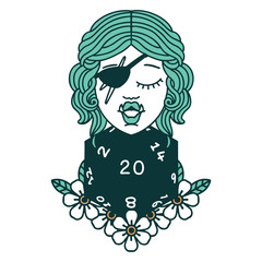 half orc rogue with natural twenty dice roll illustration