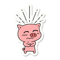 sticker of tattoo style nervous pig character