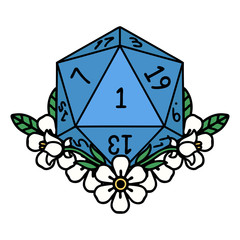 natural one dice roll with floral elements illustration