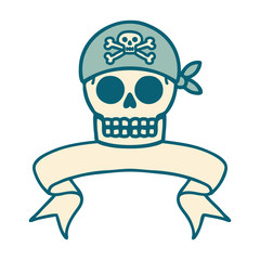 tattoo with banner of a pirate skull