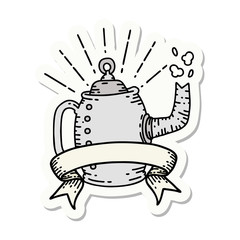Obraz premium sticker of tattoo style old coffee pot steaming