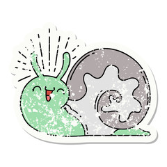 grunge sticker of tattoo style happy snail
