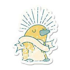 grunge sticker of tattoo style happy penguin