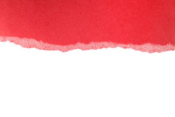 Ripped pieces of red paper isolated on white background. Paper piece torn edge. Rip sheet paper tears. Copy space, frame, banner