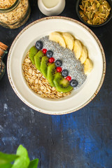 healthy food smoothie bowl, oatmeal, chia seeds and berries (breakfast dish or healthy snack) menu concept. background. top view. copy space for text
keto or paleo diet