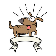 banner with tattoo style happy dog