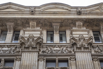Architectural fragments of Old French house in Toulouse at Rue de la Dalbade. Toulouse, Haute-Garonne, France.