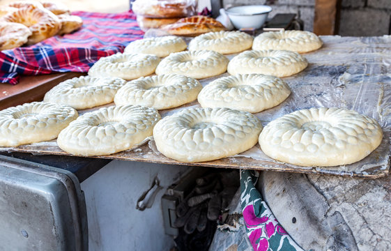 Traditional uzbek round flatbreads