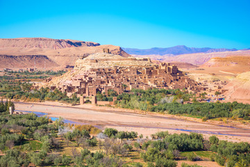 Kasbah Ait Ben Haddou in the Atlas Mountains of Morocco. UNESCO World Heritage Site since 1987. Several films have been shot there.