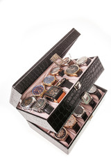 storage box with collection of men wrist watches