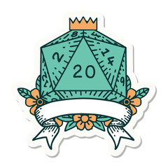 natural 20 critical hit D20 dice roll sticker