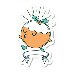 sticker of tattoo style christmas pudding character walking