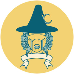 crying half orc witch character face illustration