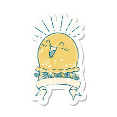 grunge sticker of tattoo style happy jellyfish