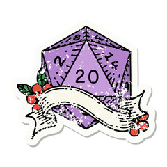 natural twenty D20 dice roll grunge sticker