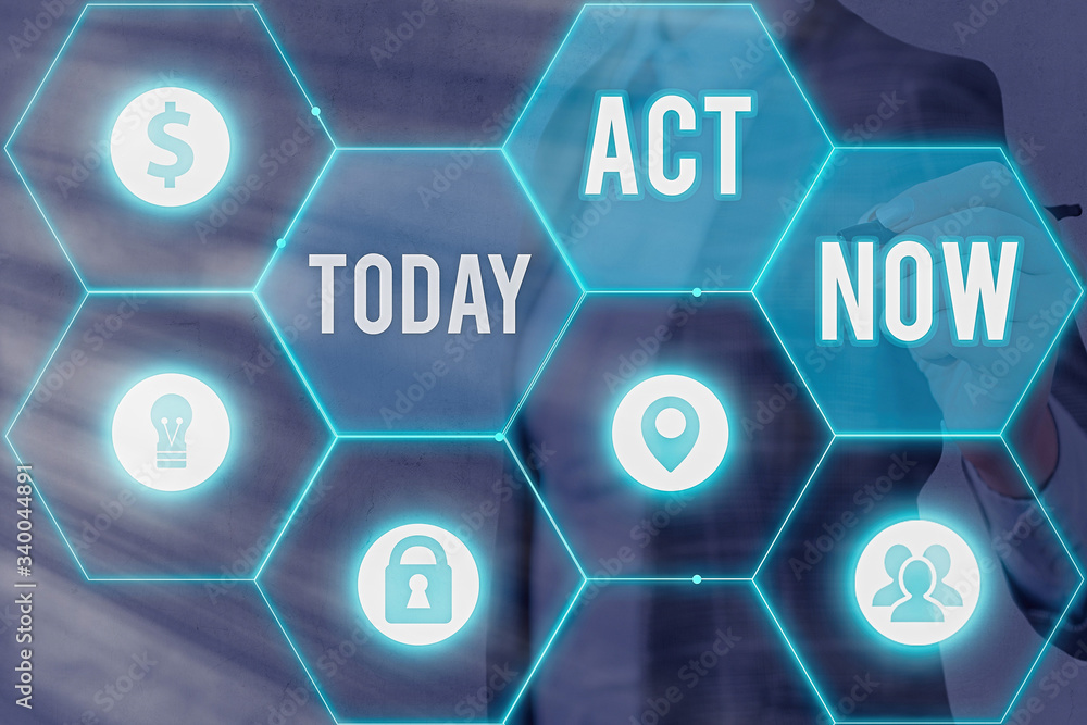 Aufkleber conceptual hand writing showing act now. concept meaning do not hesitate and start working or doing 