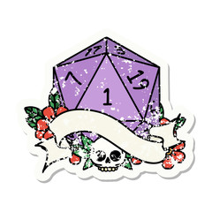 natural one d20 dice roll grunge sticker
