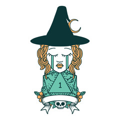 crying human witch with natural one roll illustration