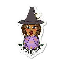 human witch with natural twenty dice roll sticker