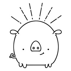 traditional black line work tattoo style pig character