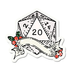 natural twenty D20 dice roll grunge sticker