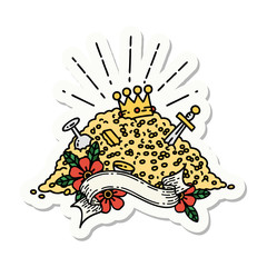 sticker of tattoo style pile of gold