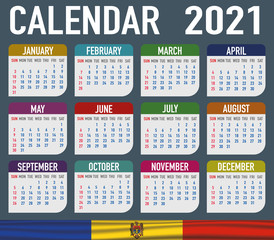 Moldova Calendar with flag. Month, day, week. Simply flat design. Vector illustration background for desktop, business, reminder, planner