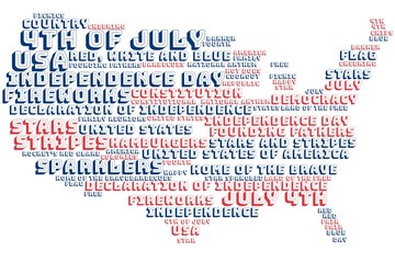 Fototapeta premium Independence Day, 4th of July, word cloud in the shape of the USA