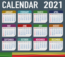 Benin Calendar with flag. Month, day, week. Simply flat design. Vector illustration background for desktop, business, reminder, planner