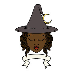 human witch character with banner illustration