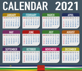 Central African Republic Calendar with flag. Month, day, week. Simply flat design. Vector illustration background for desktop, business, reminder, planner
