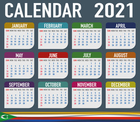 Comoros Islands Calendar with flag. Month, day, week. Simply flat design. Vector illustration background for desktop, business, reminder, planner