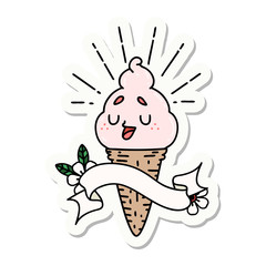 sticker of tattoo style ice cream character