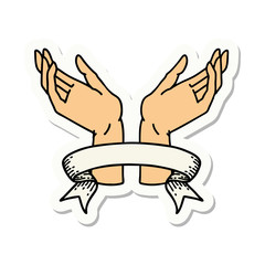 tattoo sticker with banner of open hands