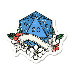 natural twenty D20 dice roll grunge sticker